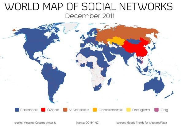 Facebook全球范围分布：亚洲是个例外