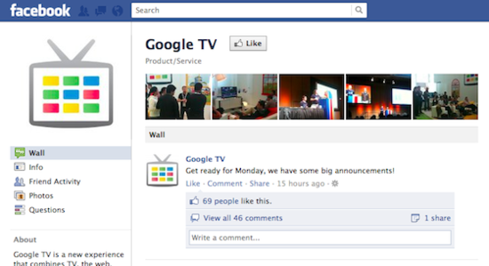 Google TV Facebook页面截图
